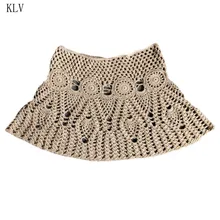 Женская летняя кружевная вязаная крючком юбка бикини, сплошной цвет, вязаный купальный костюм, мини-платье трапециевидной формы