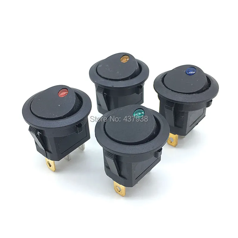 

1PC 20A 12VDC LED Dot Light Car Switch Auto Boat Round Rocker 3Pin ON/OFF Toggle SPST Switch Blue Yellow Red Green Light