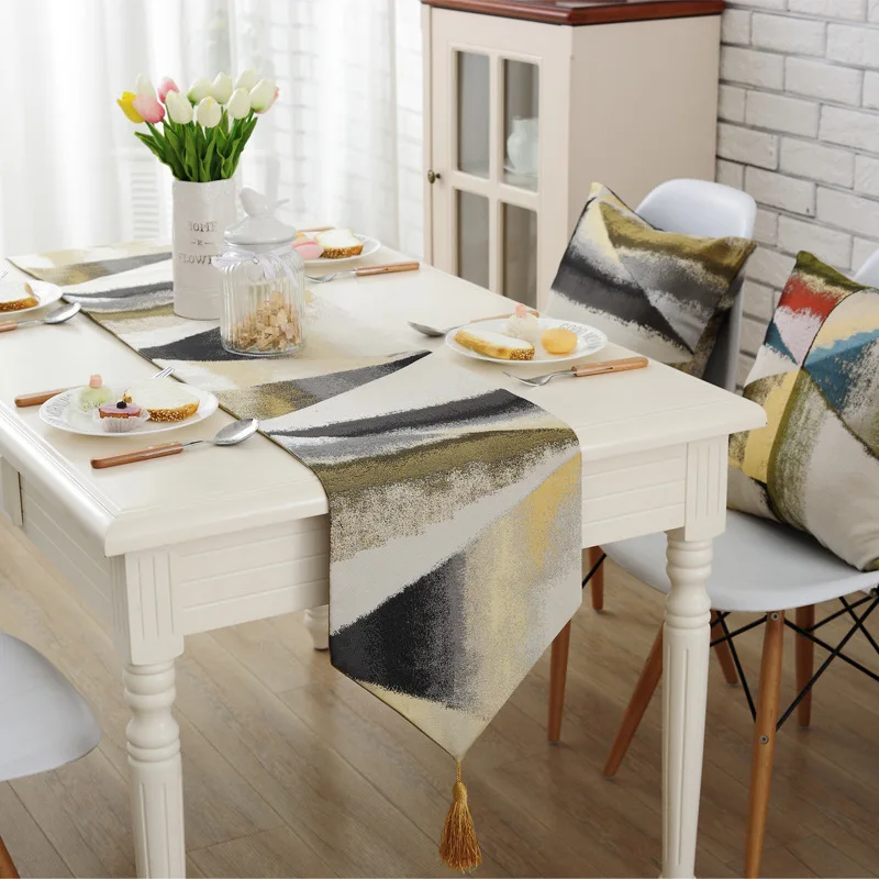 European Style Jacquard Table Flag Dust Cover Contracted End Of Bed Table Runner Tassel Tablecloth For Wedding Party Home Decor European Style Jacquard Table Flag Dust Cover Contracted End Of Bed Table Runner Tassel Tablecloth For Wedding Party Home Decor