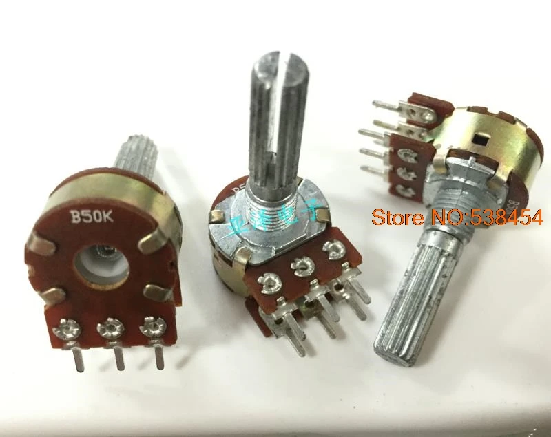 20PCS 16 double potentiometer switch B50K sawtooth shaft length 25MM