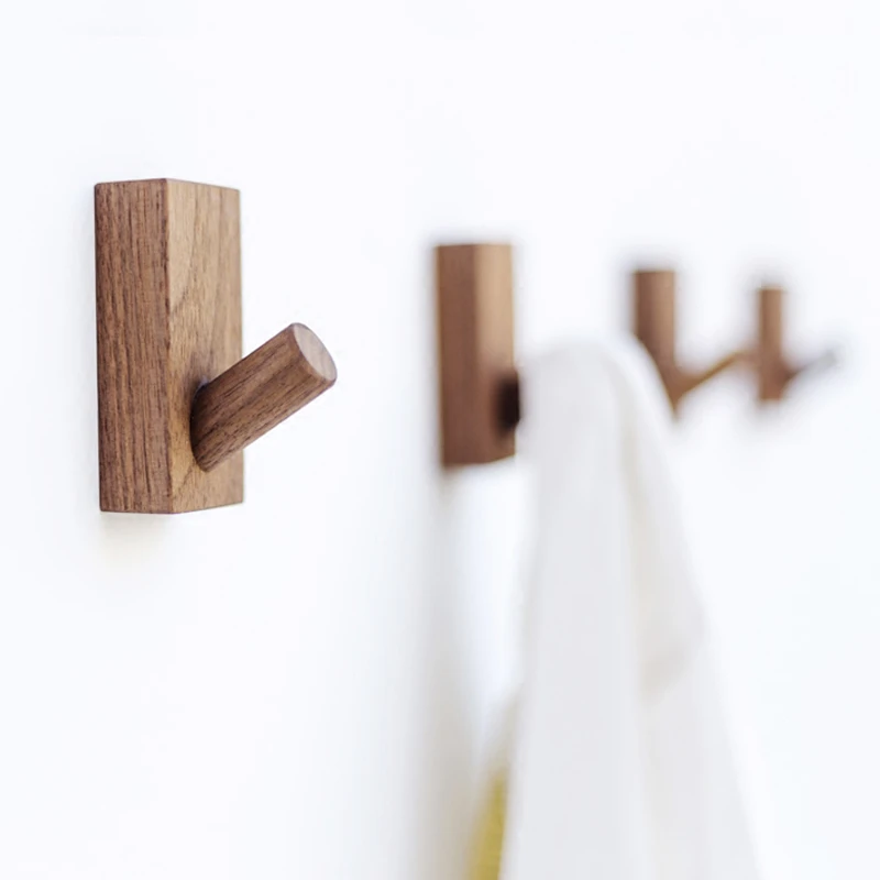 Natural Wooden Coat Hook Study Wall Mounted Clothes Scarf Hat Bag Storage Hanger