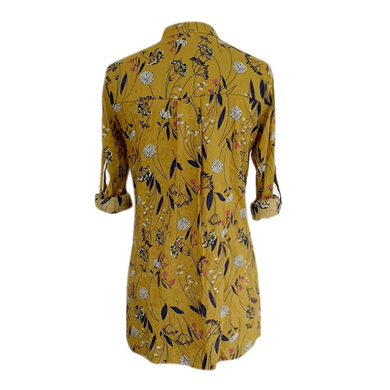 Floral Printed Blouse Tops Lady Large Size Long Sleeve Shirt Women 2018 Autumn V-Neck Medium Length Shirts Femme Literary Blusas