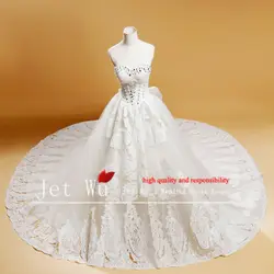 Люкс 2018 Новый реальная картина современной бальное платье Милая царский поезд Кружево свадебное платье с бантом сзади № 7024