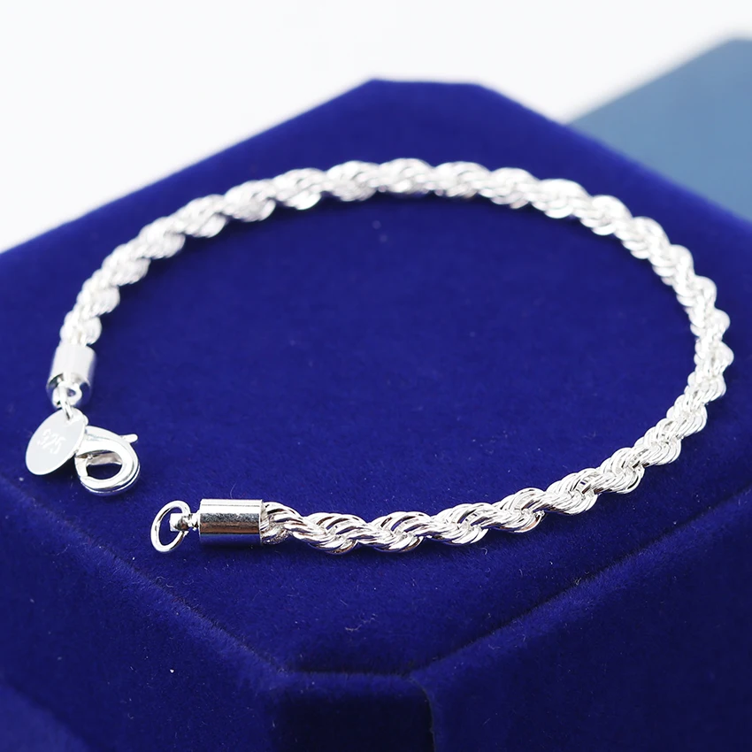 

1PC High Quality Silver Plated Bracelets Bangles 20cm Flash Twisted Rope Pulseira Bracelets Jewelry