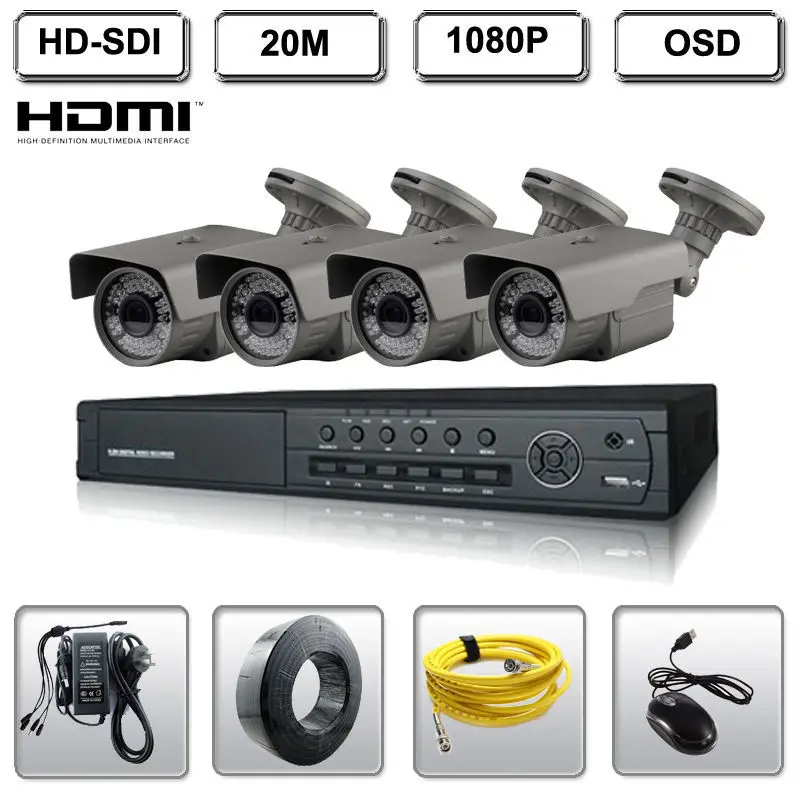 HD-SDI الأمن dvr 4ch hd 1080 وعاء الوقت الحقيقي تسجيل hdmi نظام الكاميرا للماء