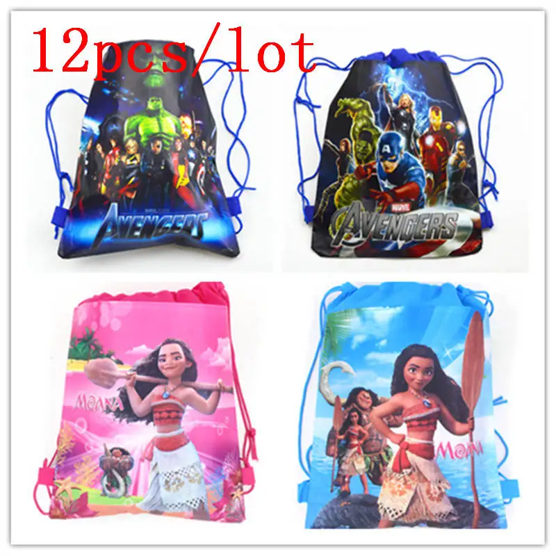

Kids Favors Moana Avengers Girl Birthday Party Drawstring Bags Baby Shower Decoration Non-Woven Fabric Backpack Supply 12PCS