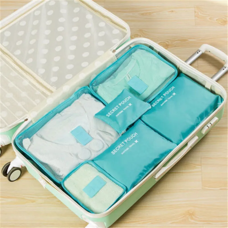 6 шт. набор Дорожная сумка для хранения водонепроницаемая упаковка для одежды куб Органайзер для багажа набор США - Цвет: Синий