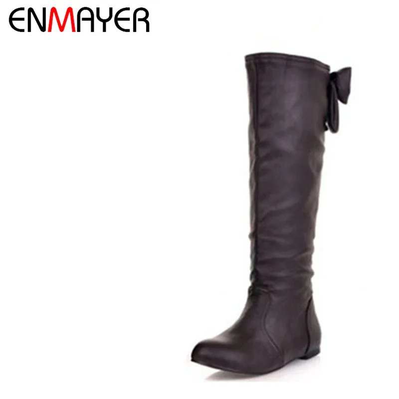 ENMAYER New Fashion Womens Knee Boots Big Size 34 43 Hidden Flats Sweet