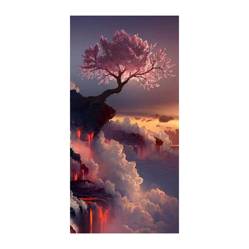 Sakura Diamond embroidery, rhinestone cherry on volcano photos, embroidery diamond crystal mosaic, set painting 5D Diamond