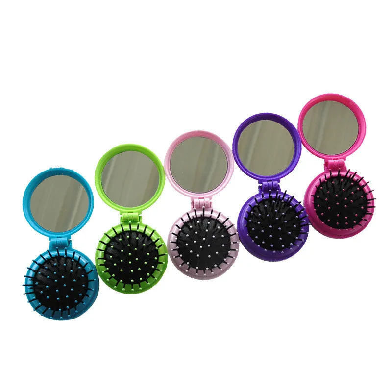 

BearPaw Portable Round Mirror Combs Folding Airbag Massage Plastic Comb Hairdressing Pocket Small Size Folding Mirror Hair Comb