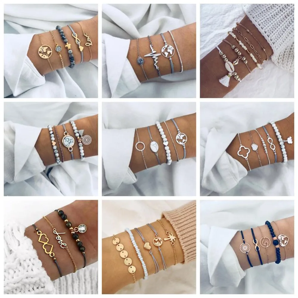 

Free Fan Map Earth Adjustable Boho Infinity Heart Love Bracelet For Women Multilayer Bohemian Bead Bracelets Bileklik Jewelry