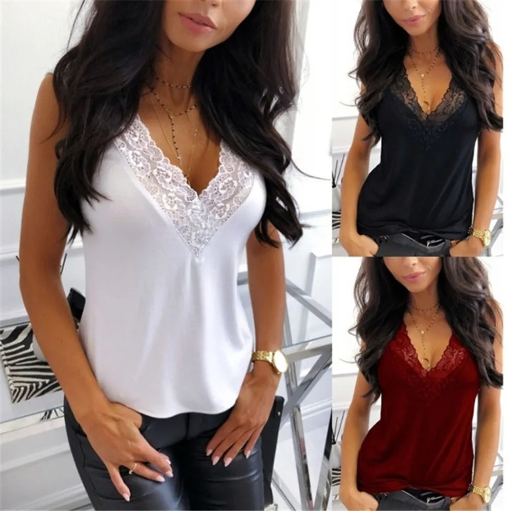 

Lace Top Camis Sexy Tank Top Women Camisole Ladies 2018 New Solid Colour V-Neck Sleeveless Shirt Backless Summer Shirt Female