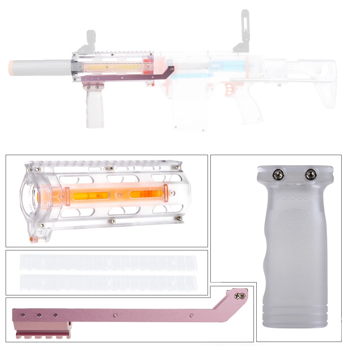 

Worker Barrel Pull-down Kit for Worker Prediction-R Blaster and for Nerf Retaliator - Transparent + Rose Gold