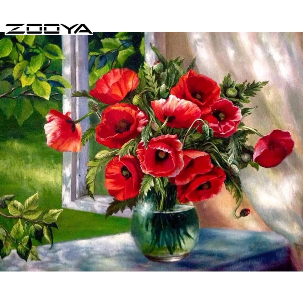 Алмазная вышивка ZOOYA 5D алмазная живопись мозаика ваза с цветами пока полный