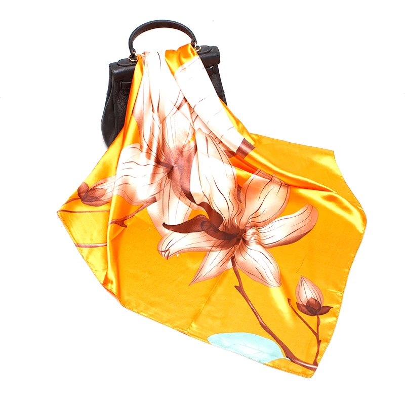 

2019 New Fashion Cheap Lotus Square Silk Scarf Head Neck Feel Satin Scarf Skinny Retro Hair Tie Band high quality Square Scarf