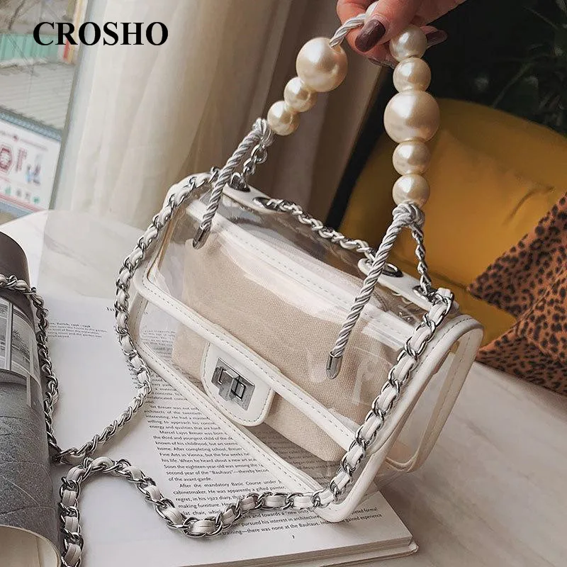

CROSHO Foreign Style Small Bag Chain Small Square Bag Foreign Style with Transparent Jelly Single Shoulder Bag Composite Bag