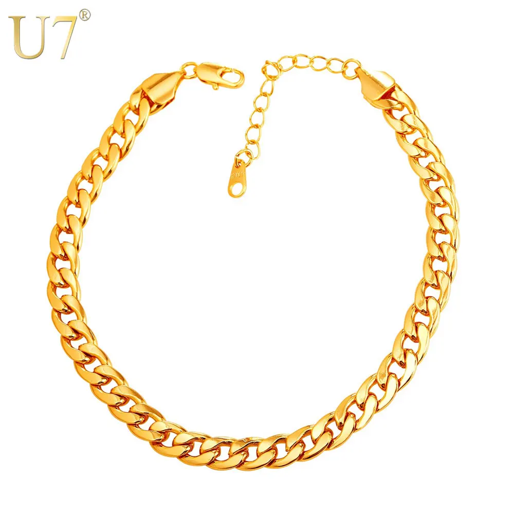 U7 New Hot Arrival Classical Foot Chain Jewelry For Women Men Gold Color 30cm 7mm Width Cuban Link Chain Anklet Bracelet A328 U7 New Hot Arrival Classical Foot Chain Jewelry For Women Men Gold Color 30cm 7mm Width Cuban Link Chain Anklet Bracelet A328