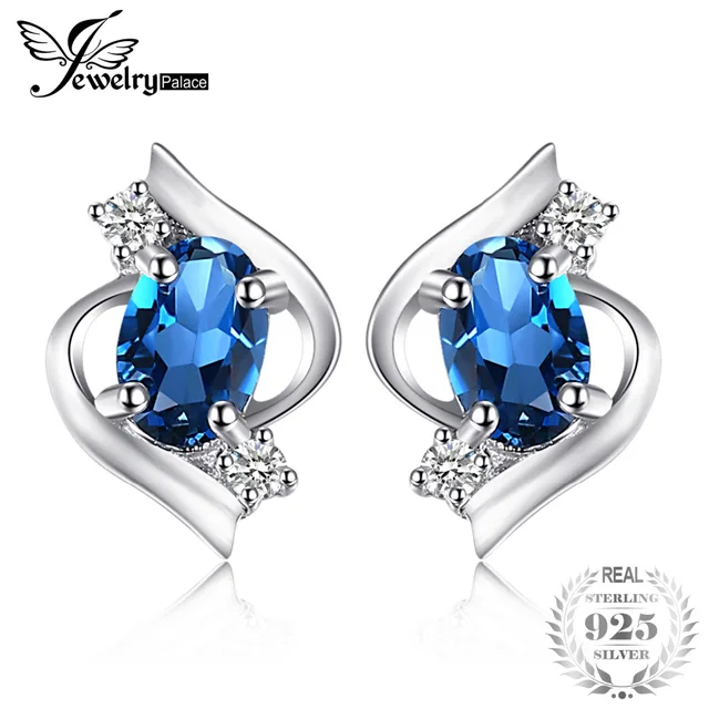 JewelryPalace Oval 1.1ct Natural London Blue Topaz Stud Earrings 925 Sterling Si JewelryPalace Oval 1.1ct Natural London Blue Topaz Stud Earrings 925 Sterling Si