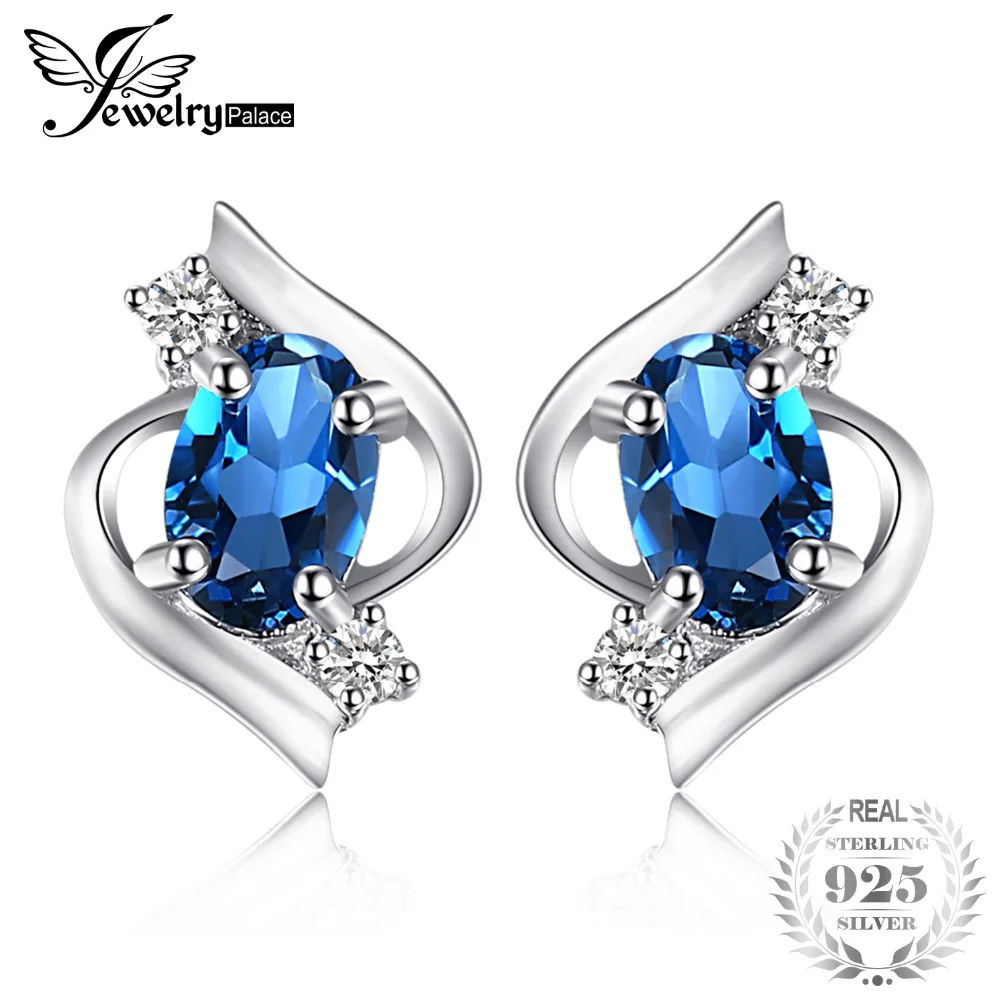 

Genuine London Blue Topaz Stud Earrings 100% Real Pure 925 Sterling Silver Oval Gemstone Earrings Women 2016 Trend Accessories