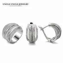 Luxury Multilayer Vintage Silver Color Rhinestones Cross Double X Wide Woman Jewelry Set Earring/Ring Wholesale Perfect Gift