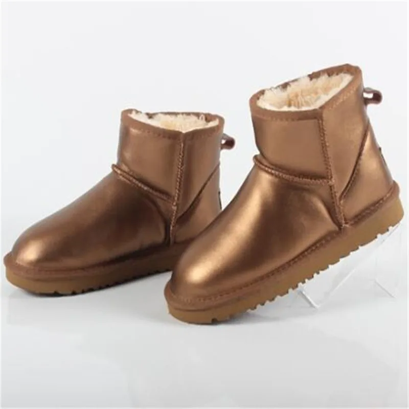 

2019 leather snow boots Women shoes mini winter shoes boots women bot lady buty plush size Metallic white black pink red gray