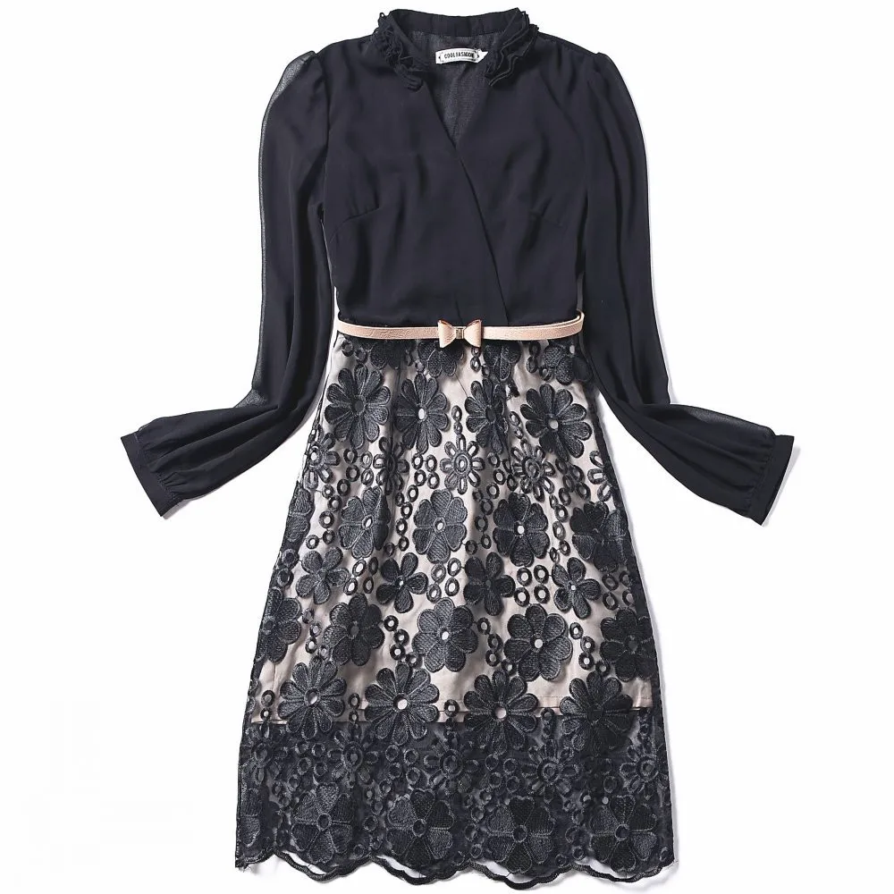 Elegant-Business-Lace-Dress-Quality-Belt-Plus-Size-Dress-M-XXXXL-4XL-5XL-Clothing-Women-Dress