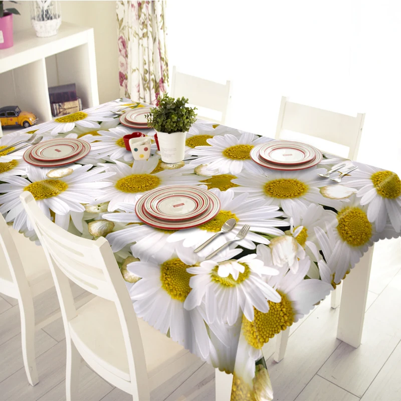 

3d Sunflower Tablecloth Colorful Flower Pattern Washable Dustproof Thicken Cotton Cloth Rectangular and Round Table Cloth