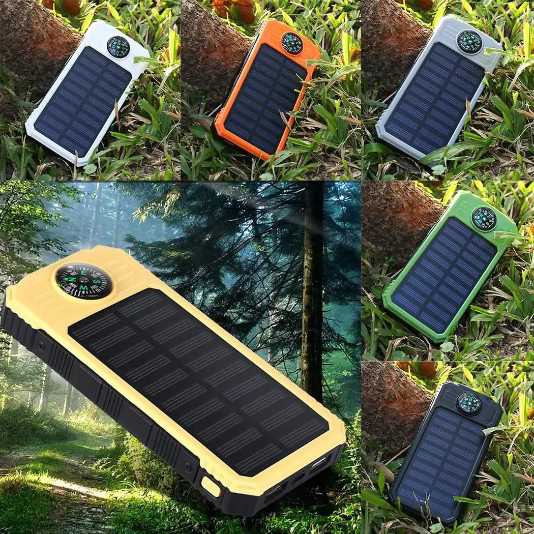 

2000mAh Solar Power Bank Portable Compass Flashlight Solar Power Bank USB External Battery Outdoor Emergency Charger For iPhone