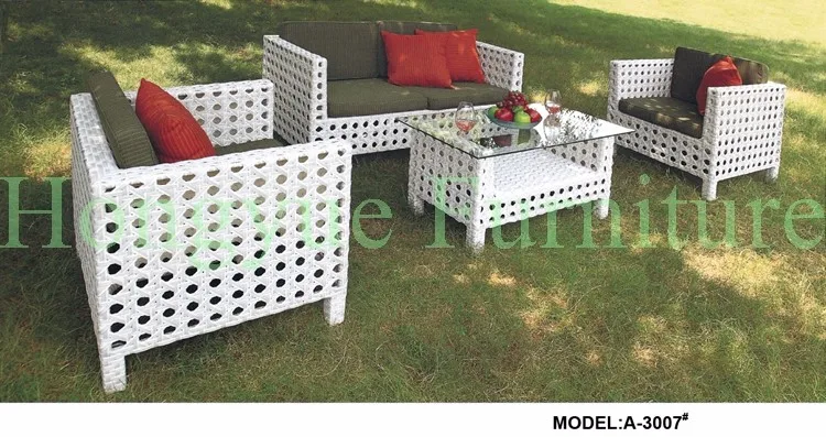 White Wicker Outdoor Patio Furniture Set With Cushion And Pilllows In