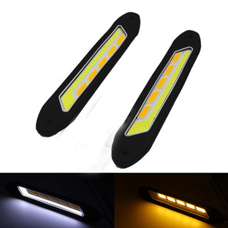 

2PCS Flexible Waterproof White and Yellow Car Head Light COB LED Daytime Running Lights DRL Fog Lights With Turn Signal Light