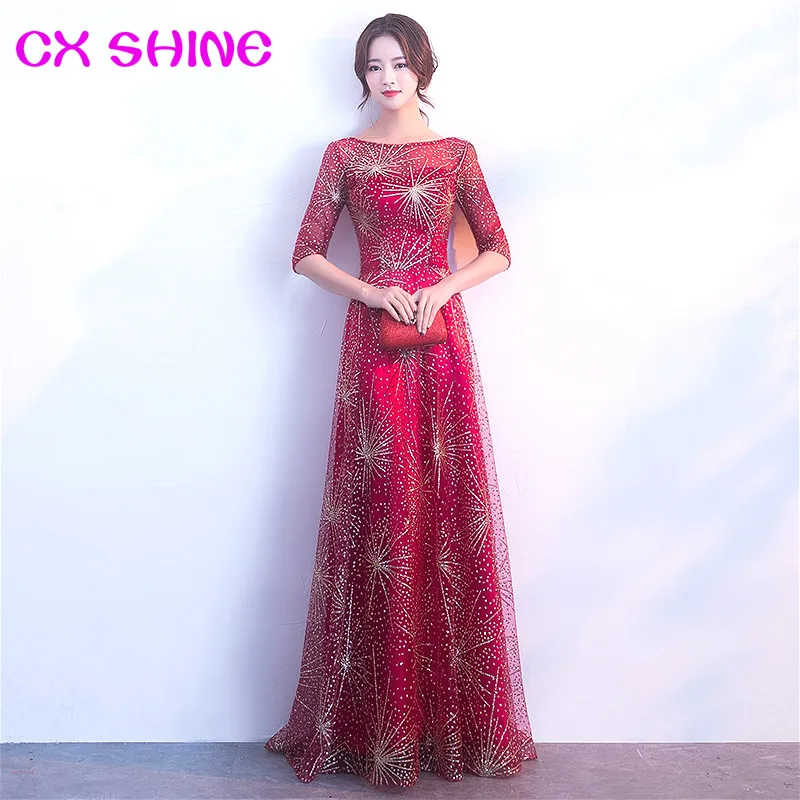 CX SHINE nuevos Vestidos de noche largos de color azul marino de media  manga para fiesta de graduación plus tamaño|Vestidos de noche| - AliExpress