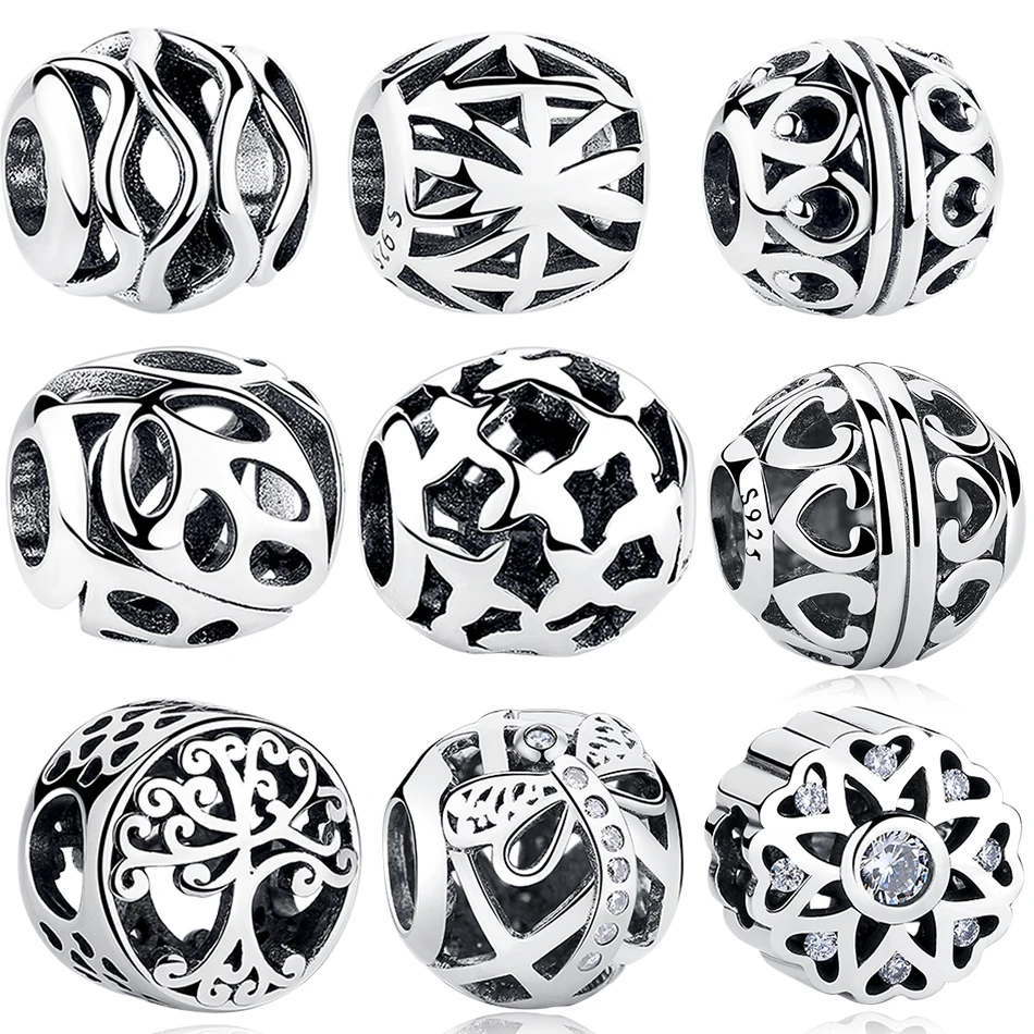 ELESHE Fit Original Charms Bracelet DIY Jewelry Butterfly Family Tree Heart Openwork Charm 925 Sterling Silver Beads