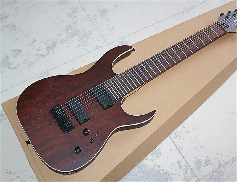 

Special System Red-brown 8-Strings Electric Guitar with Rosewood Fretboard,Fixed Bridge,String-Thru-Body,24 Frets,can be custom