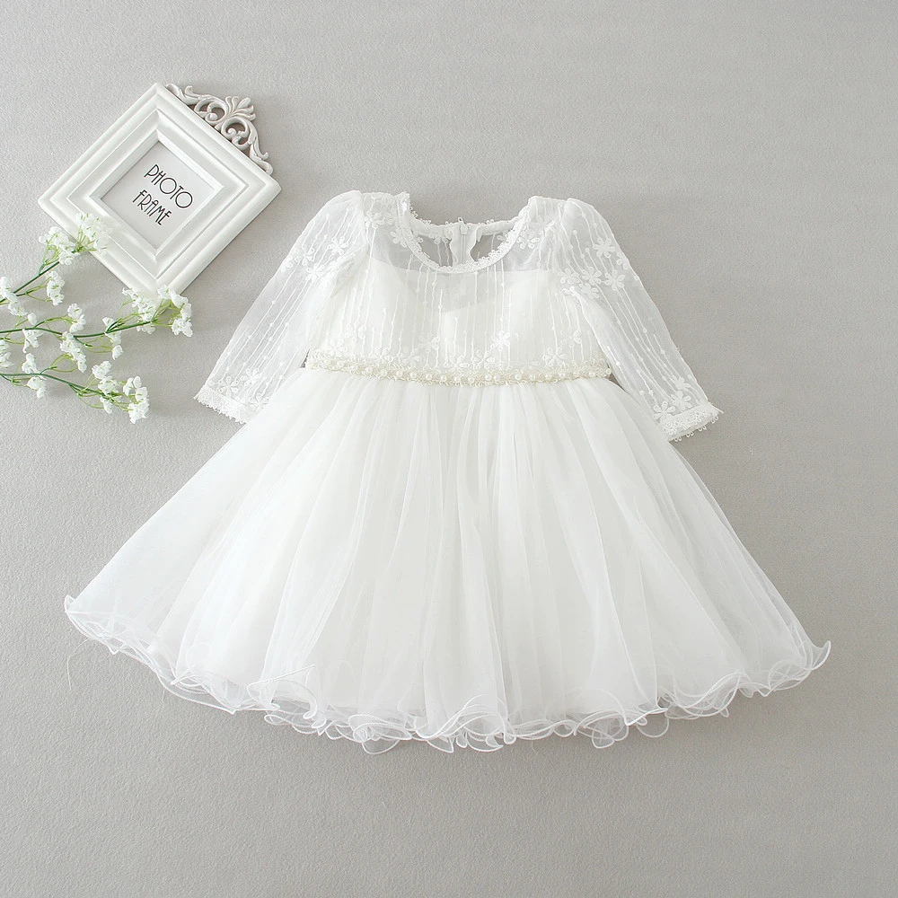 Robe A Manches Longues Pour Bebe Fille En Tulle Blanc Perlee Pour Fete D Anniversaire Bapteme Bebe De 1 An Nouvelle Collection Aliexpress