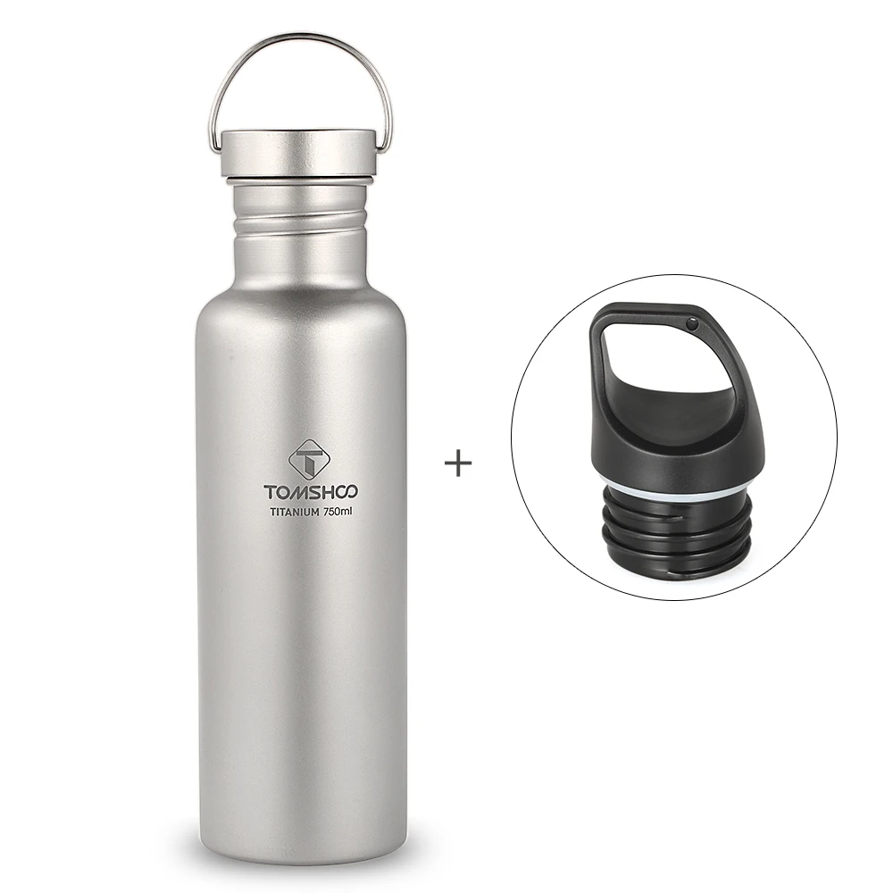 

TOMSHOO 750ml Full Titanium Water Bottle with Extra Plastic Lid Outdoor Tableware Camping Hiking Cycling Water Cup Sports Bottle