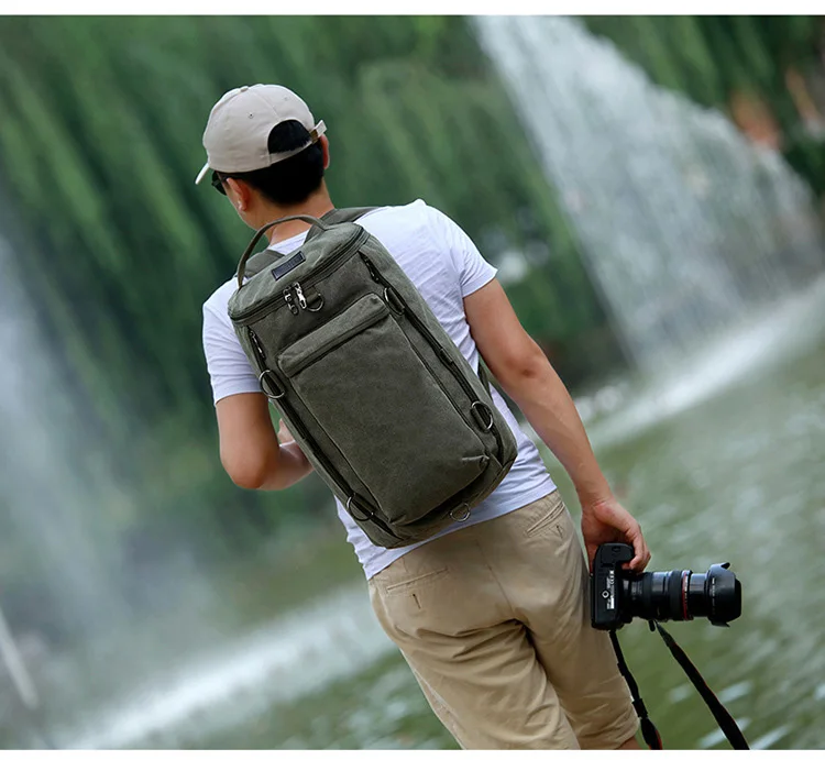 Men's Canvas Travel Backpack Large Mutifuction Vintage Weekends Rucksack Male Fashion Hand Duffle Luggage Overnight Bag for men (13)