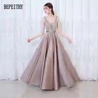 BEPEITHY 2019 New Arrival Elegant Evening Dresses V-Neck Backless Beads Formal Party Dress Vestidos De Festa