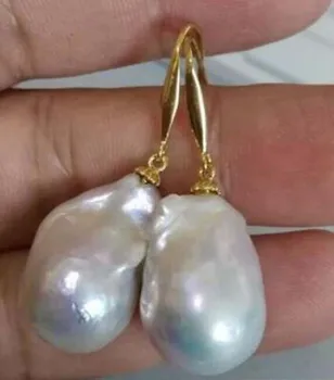 

free shipping >noble jewelry AAA 19x13mm South Sea White Baroque Pearl Earrings 14K YELLOW GOLD Earrings>>earrings