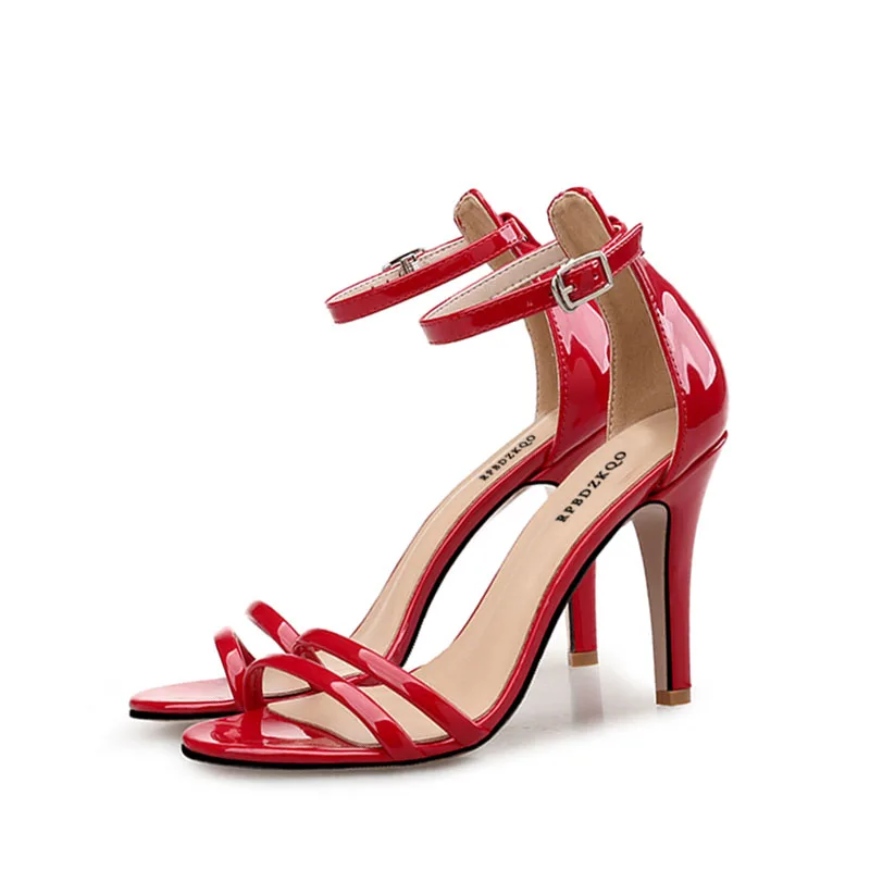 Туфли-лодочки на высоком каблуке красного цвета босоножки с ремешком на щиколотке женские 11 пикантные дизайнерские туфли на шпильке из лакированной кожи с открытым носком большого размера