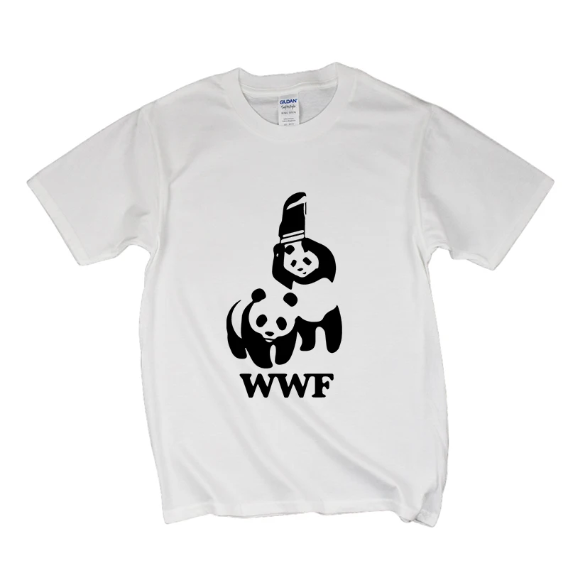 شعار WWF القمصان المصارعة الباندا طباعة الكوميديا القطن س الرقبة قصيرة الأكمام بارد Camiseta التي شيرت الرجال الصيف أزياء تي شيرتات عجيبة