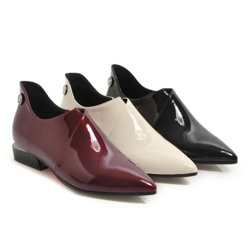 Patent Leather Women Oxford Shoes Vintage Pointed Toe Side Zipper Woman Flats Loafers Black Casual Flat Oxford Shoes for Women (19)