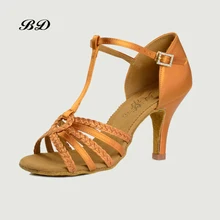 Топ класс танцевальная обувь BDDANCE латинские туфли импортные атласные BD 2368 алмазная пряжка Плетеный верх пот стелька Настоящая Кожаная подошва