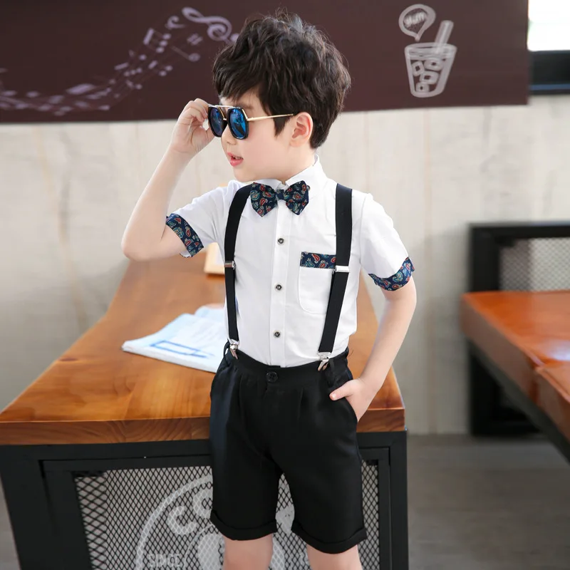 Dollplus/летний костюм для маленьких мальчиков хлопковые рубашки+ короткие костюмы из 2 предметов для мальчиков, Блейзер, костюм детский Свадебный костюм для мальчиков костюмы для мальчиков - Цвет: Белый