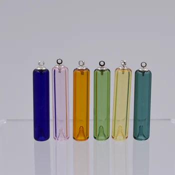 

6X 40*8mm cylinder glass bottle cap set Diffuser Perfume Refillable handmade Essential Oil Aromatherapy jewelry Bottle Pendant