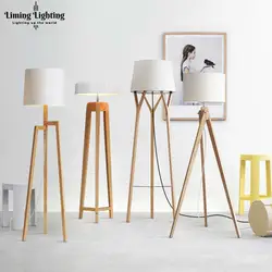 Пост современный деревянный СВЕТОДИОДНЫЙ торшер Tripot стоящая лампа освещение в помещении светильник гостиная спальня свет ткань абажур