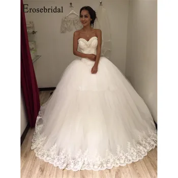 

Erosebridal Sexy 2019 New White Beaded Lace Tulle Ball Gown Wedding Dress vestidos de noiva Bridal Gowns Wedding Gowns for Bride