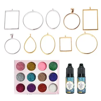 

Naked Empty Metal Frame Set DIY Epoxy Resin UV Crystal Silicone Molds Jewelry Pendant Making