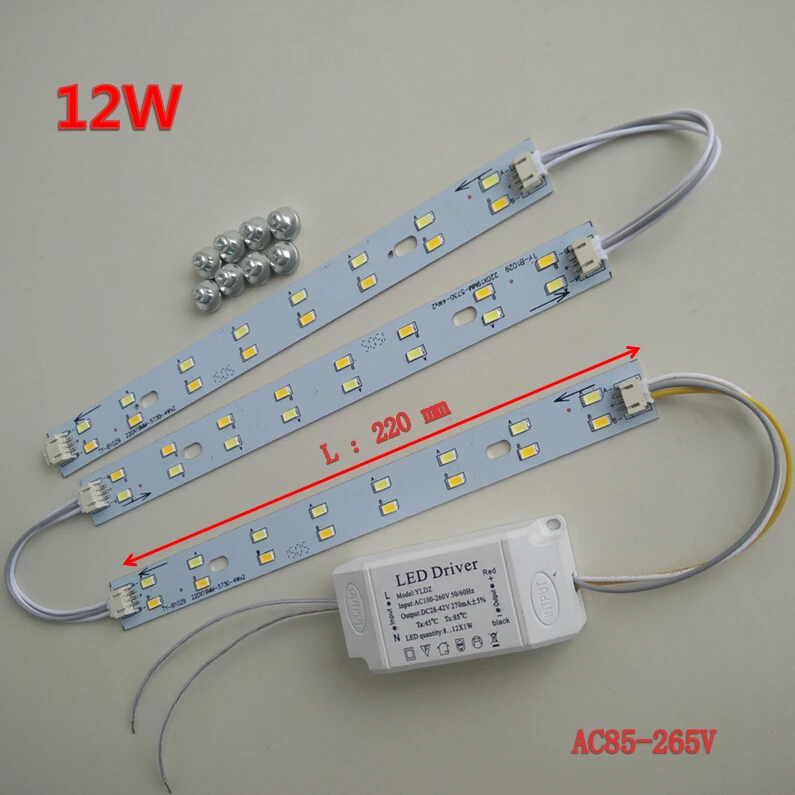 

5 set/lot 220cm 12W 5730 smd led ceiling light light board for home lighting rectangle led panel + driver + magnet(WW,CW,WW+CW)