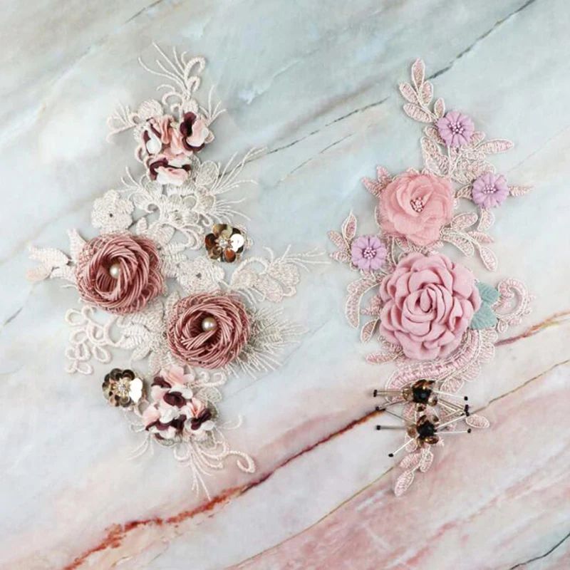 3D Bridal Lace Flower Applique Embroidery Sew on Wedding Dress DIY Embellishment 