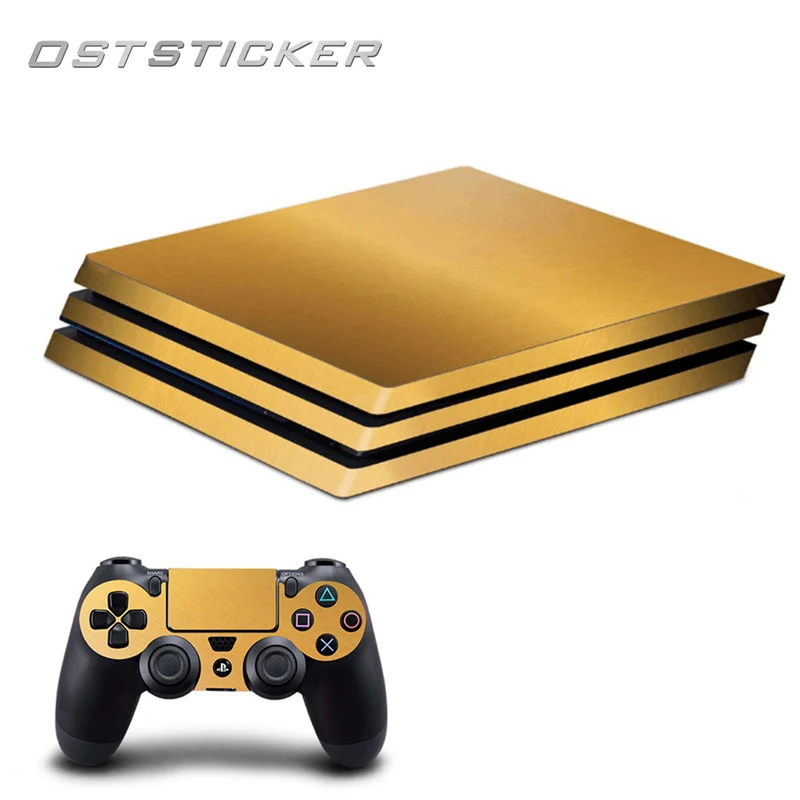 

free shipping OSTSTICKER Gold Vinyl protective Skin Sticker for sony playstation 4 Pro for PS4 Pro sticker China manufacturer